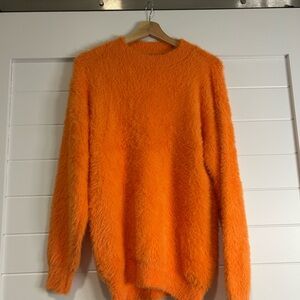 Vibrant Orange Fuzzy Women's Sweater